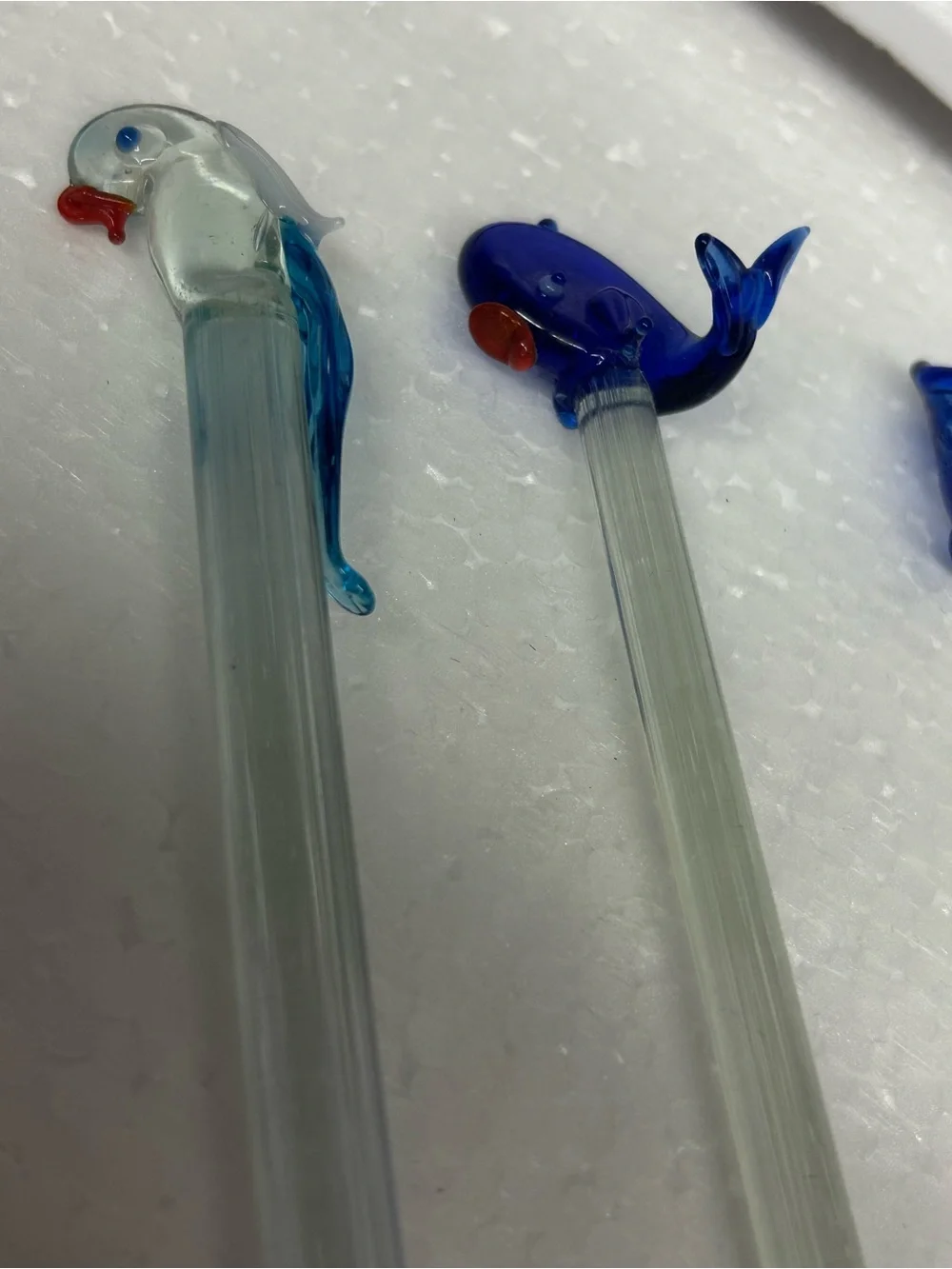 Handmade Glass Fish Drink Stirrer Set - Blue & Clear pop
